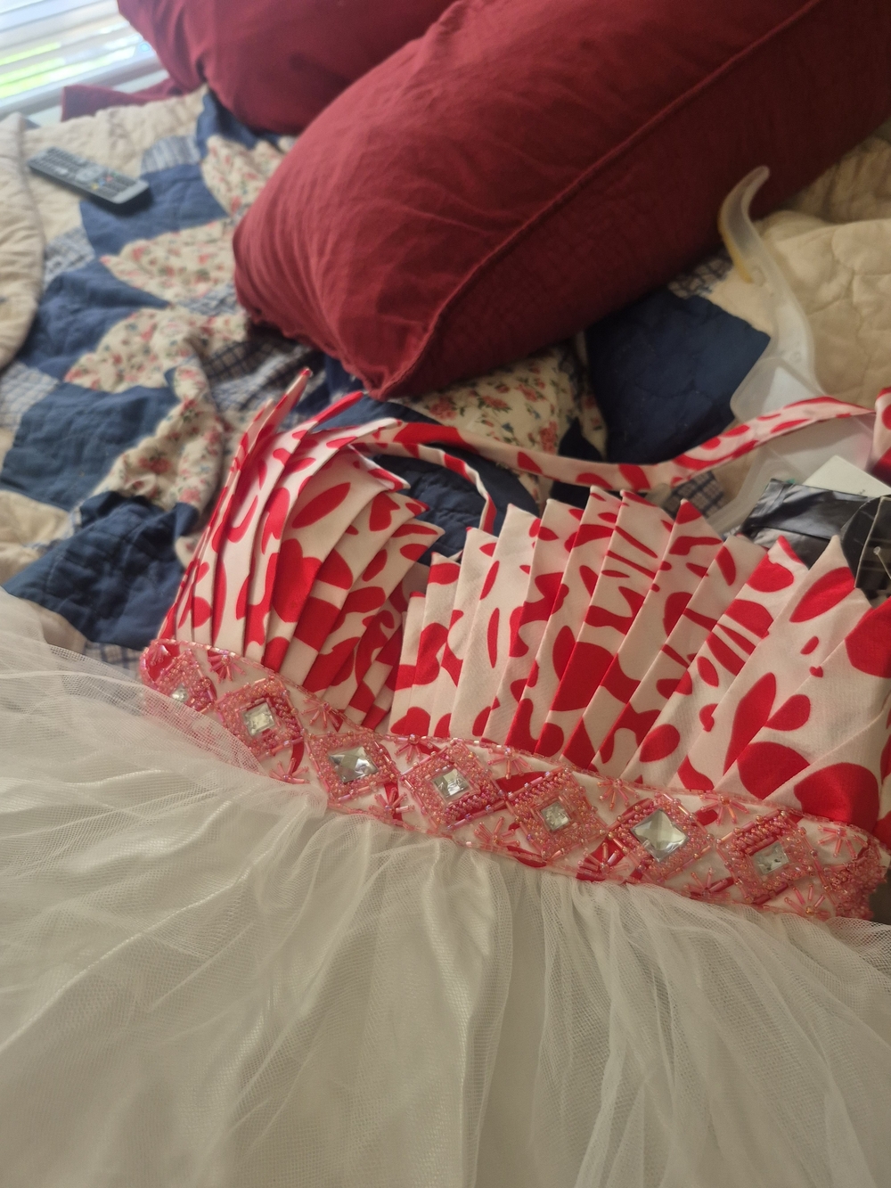 Terani Couture Red & White Beaded Prom Gown